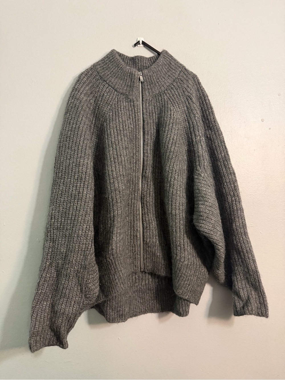Cos Alpaca Wool Blend Zip Up Ribbed Knitted Cardigan In Grey